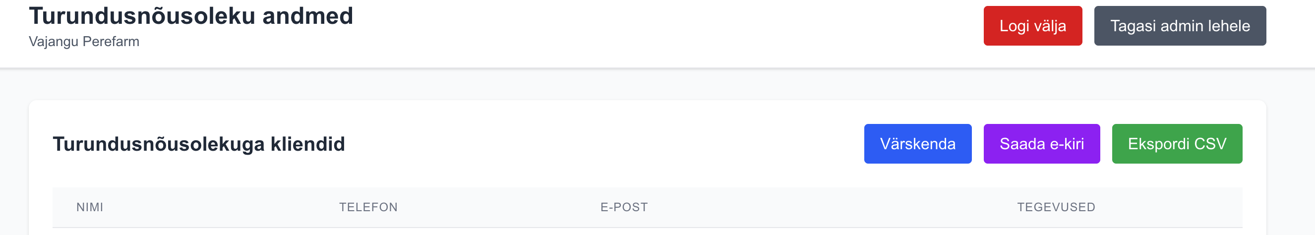 Vajangu Perefarm tellimuste süsteem - turundusnõusoleku haldus